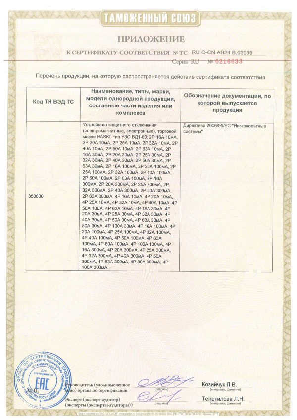 Electric EAC Russian certificate
