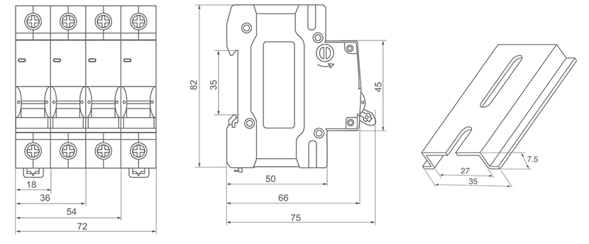 TOMC3-63 MCB Installation Dimension