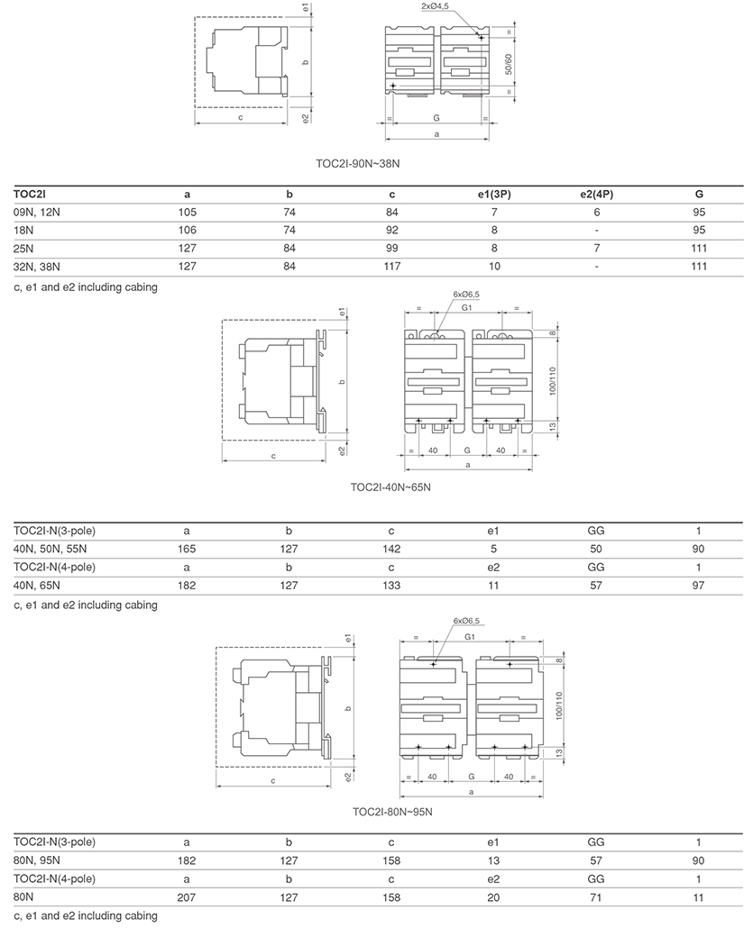 TOC2XN-MI mechanical interlocking contactor mounting dimension