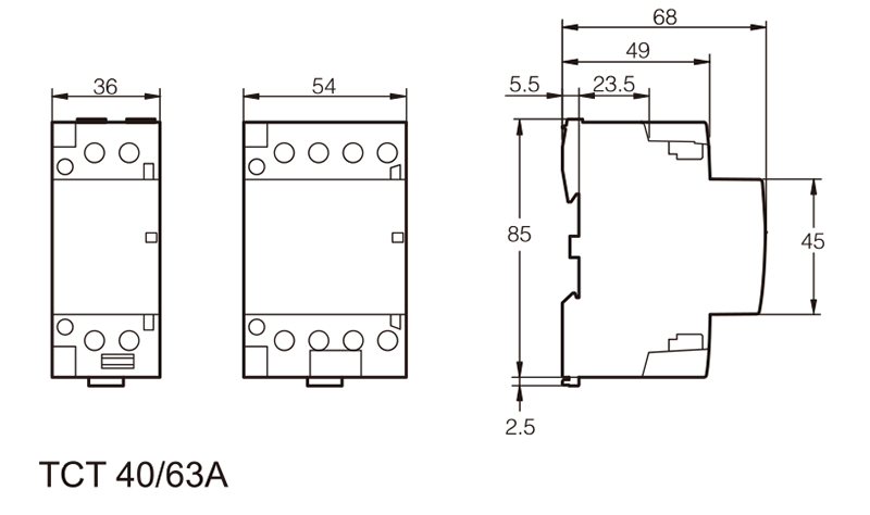 TOTCT-63 Household Modular contactor 2P 63A 1NO 1NC 220V single phase