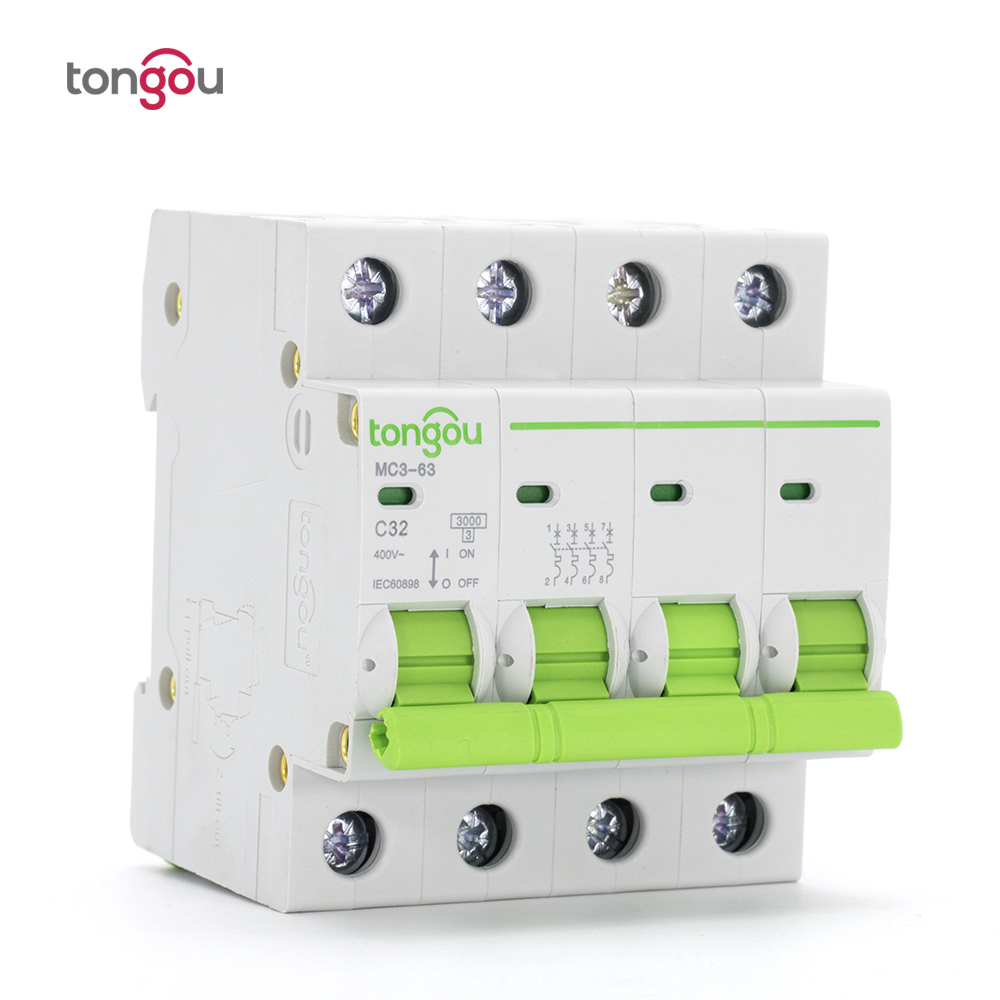 TOMC3-63 3KA 110V 220V Curve C 4P 32A Mini Circuit Breaker MCB