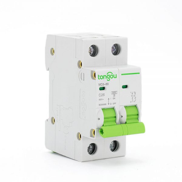 TOMC3-63 3KA Curve C AC Voltage 110v 220v 2P 25A MCB Miniature Circuit Breaker